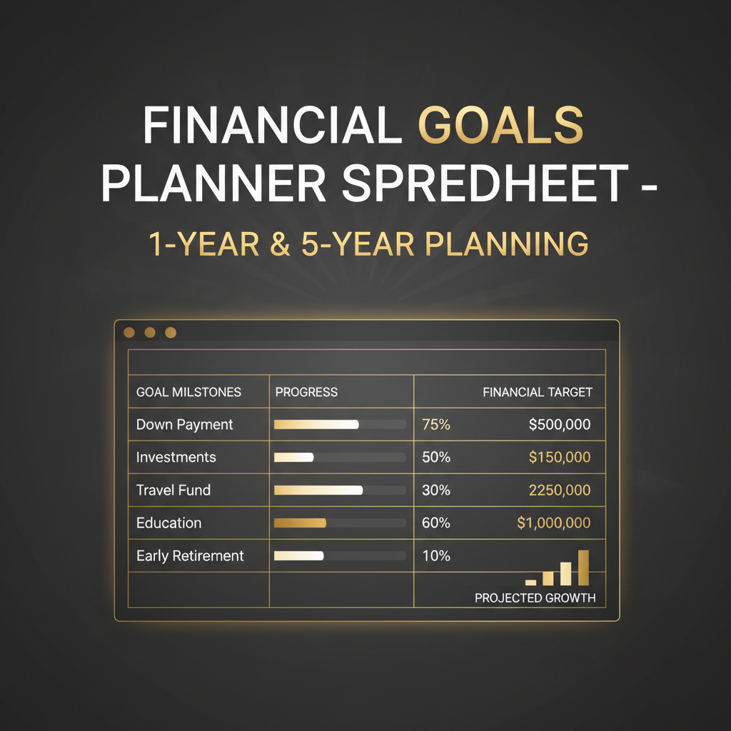 Financial Goals Planner Spreadsheet – 1-Year & 5-Year Planning PDF Template